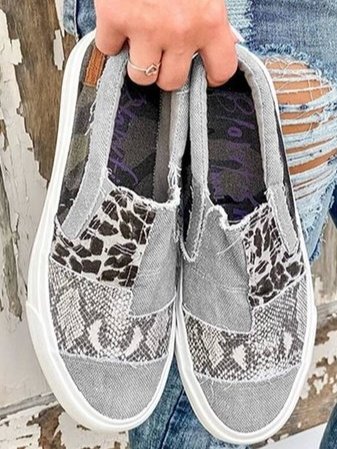 Women's Patchwork Slip-On Trainers with Animal Print - 13