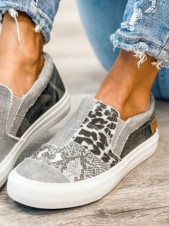 Women's Patchwork Slip-On Trainers with Animal Print - 12