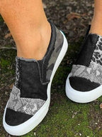 Women's Patchwork Slip-On Trainers with Animal Print - 14