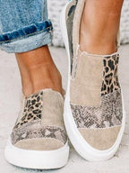 Women's Patchwork Slip-On Trainers with Animal Print - 7