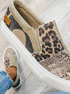 Women's Patchwork Slip-On Trainers with Animal Print - 8