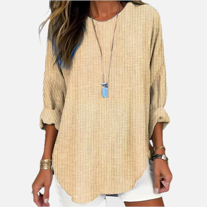 Women's Blouse Long Sleeve with Striped Pattern and Relaxed Fit