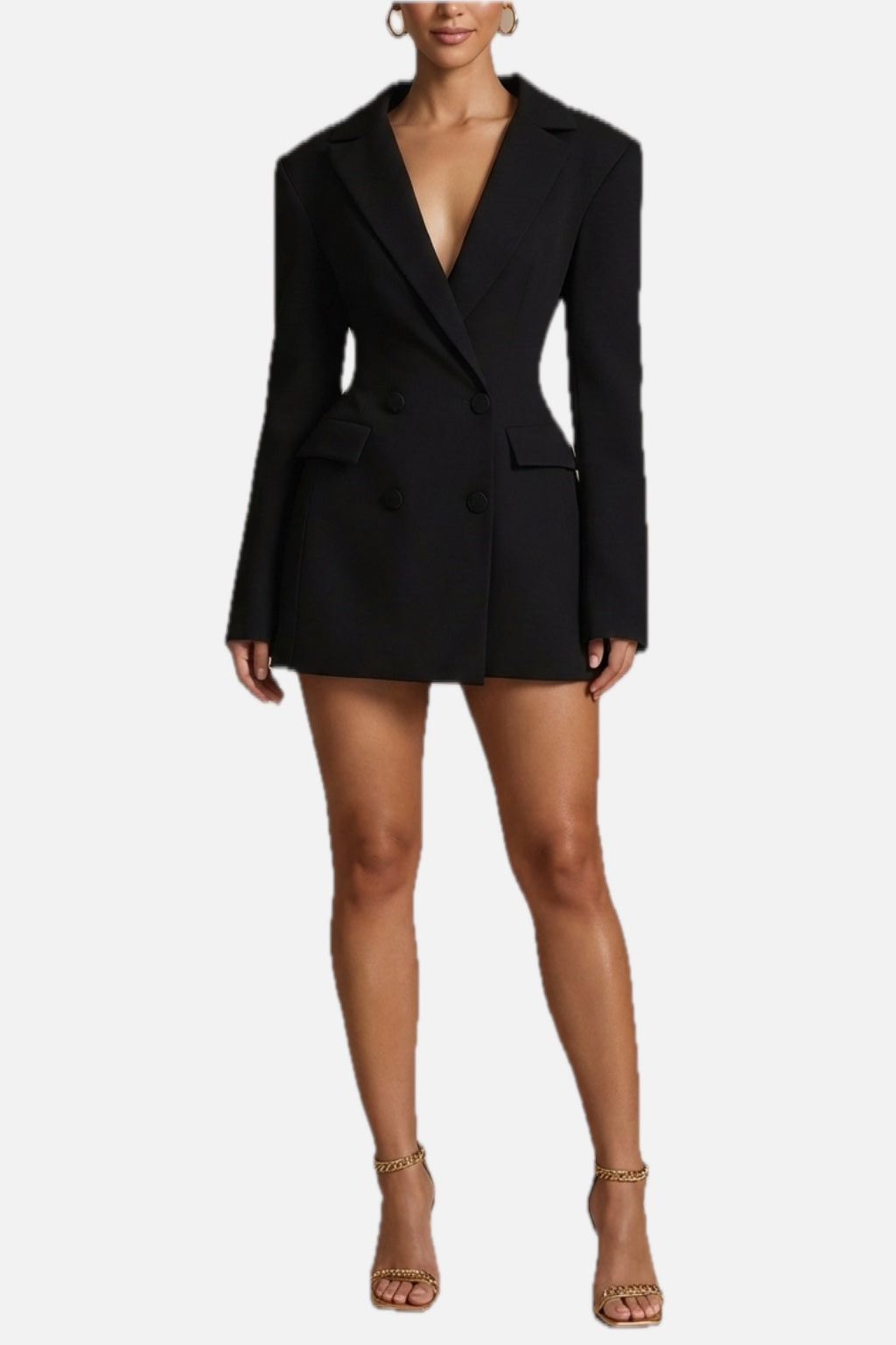 Women's Blazer Dress Double Breasted with V-Neck and Tailored Waist