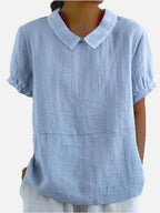 Women's Blouse Relaxed Fit with Peter Pan Collar and Short Sleeves