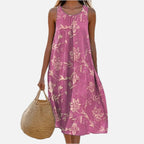 Women's Sleeveless Floral Midi Dress with Scoop Neck and Oversized Fit