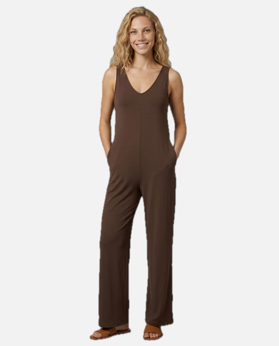 Women's Sleeveless Jumpsuit with V-Neck and Wide-Leg Silhouette