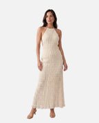 Women's Halter Maxi Dress with Pleated Detail and A-Line Silhouette