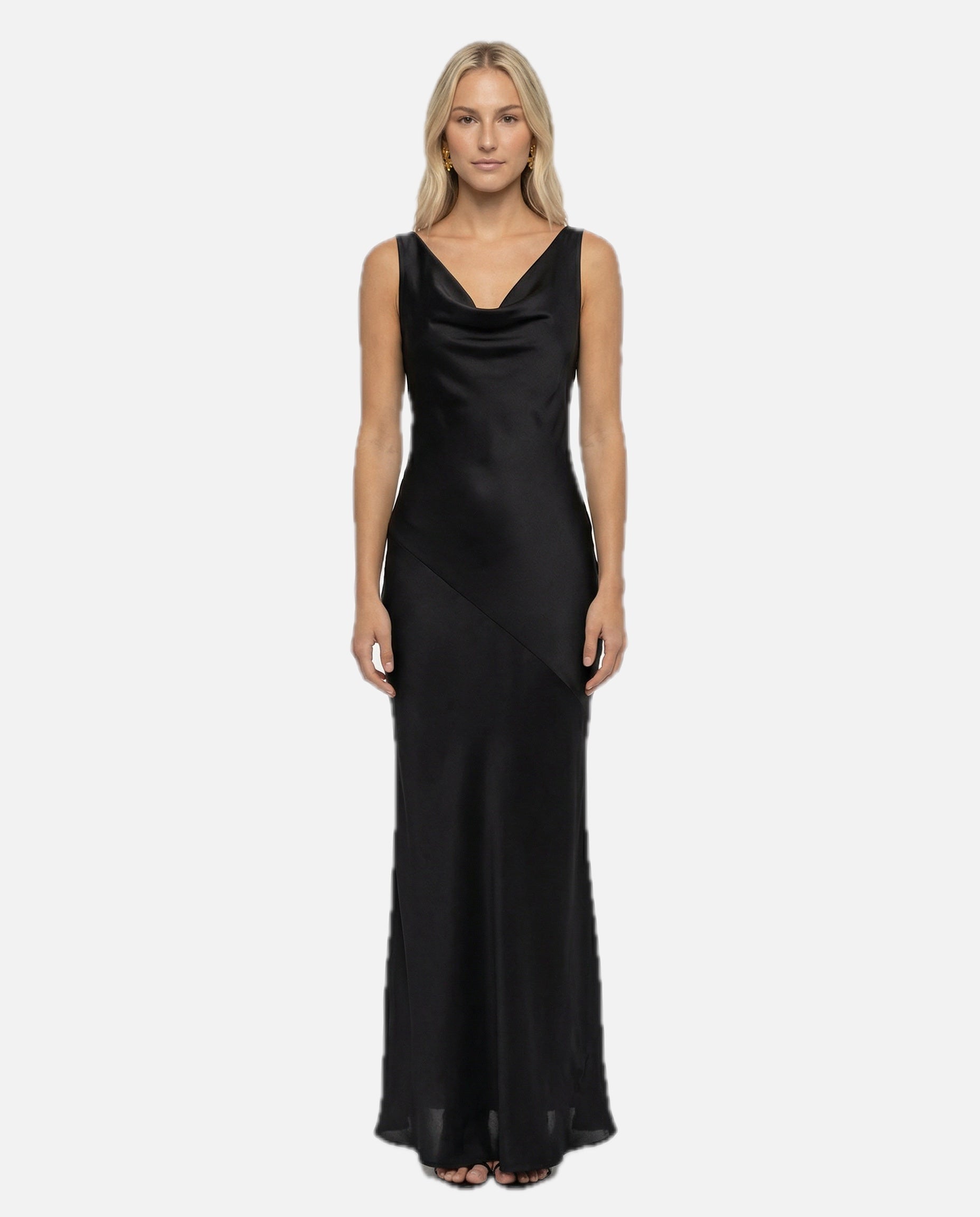 Women's Maxi Dress Sleeveless with Cowl Neck and Open Back