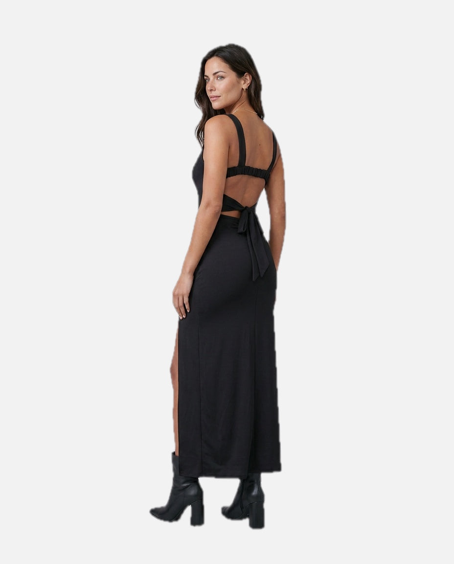 Women's Maxi Dress Sleeveless with Open Back and Square Neckline
