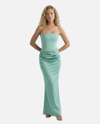 Women's Strapless Corset Maxi Dress with Draped Skirt
