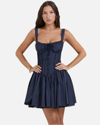 Women's Corset Mini Dress with Lace-Up Back and Square Neckline