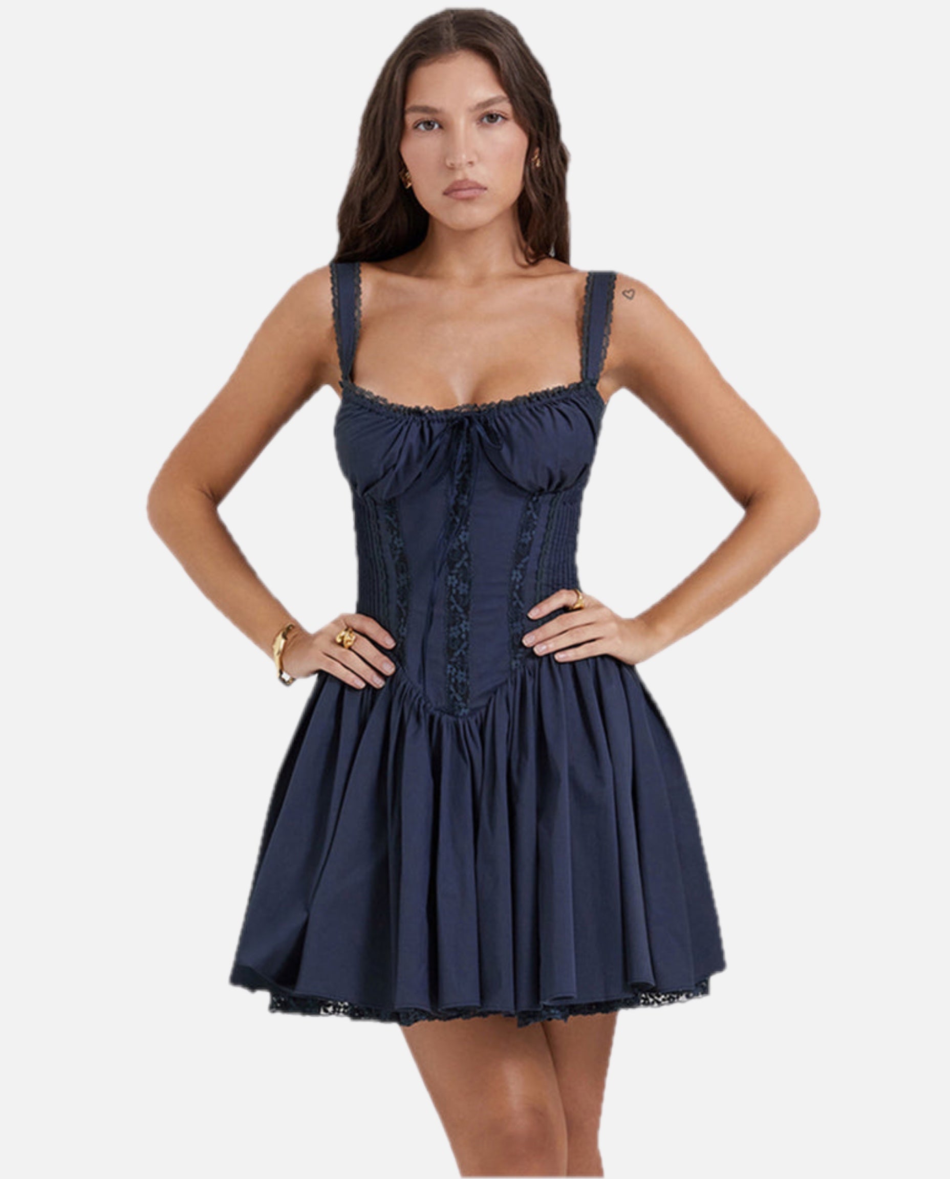 Women's Corset Mini Dress with Lace-Up Back and Square Neckline