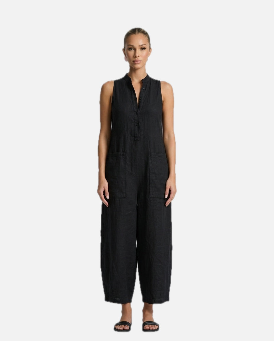Women's Sleeveless Jumpsuit with Stand Collar and Wide Leg