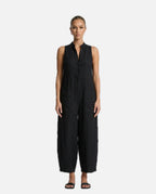 Women's Sleeveless Jumpsuit with Stand Collar and Wide Leg