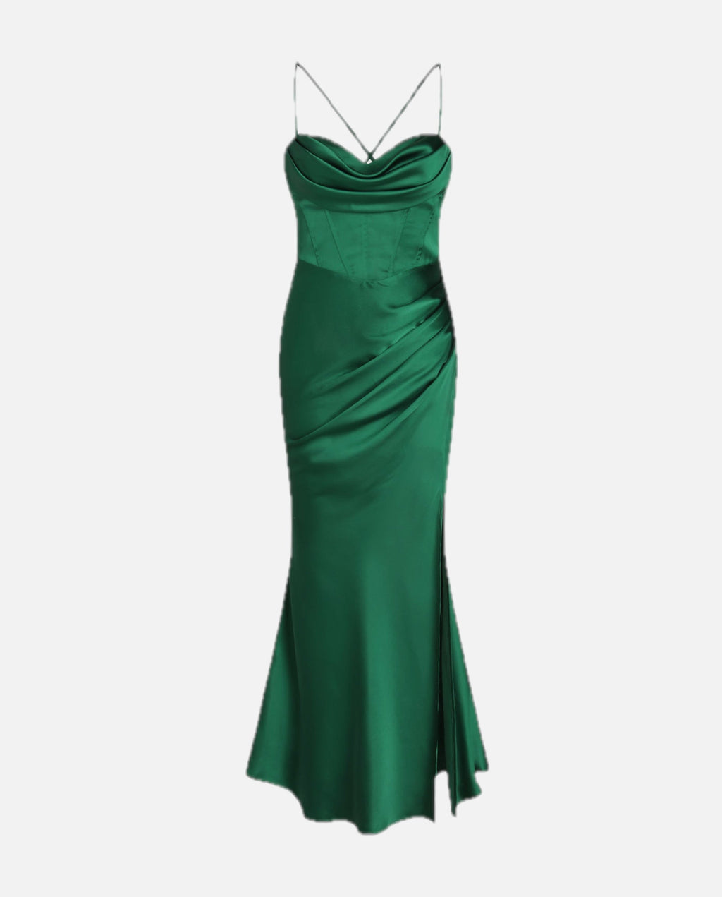Women's Maxi Dress with Draped Cowl Neckline and Thigh Slit