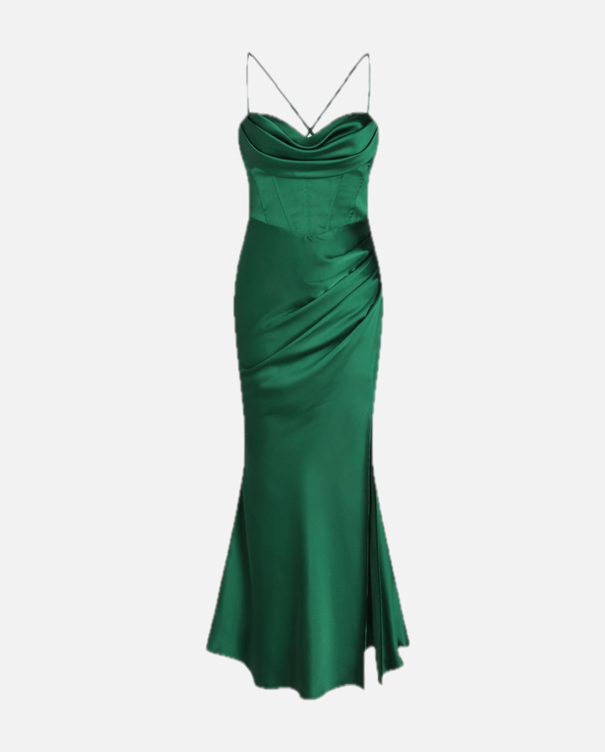 Women's Maxi Dress with Draped Cowl Neckline and Thigh Slit