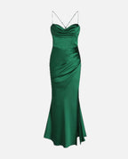 Women's Maxi Dress with Draped Cowl Neckline and Thigh Slit