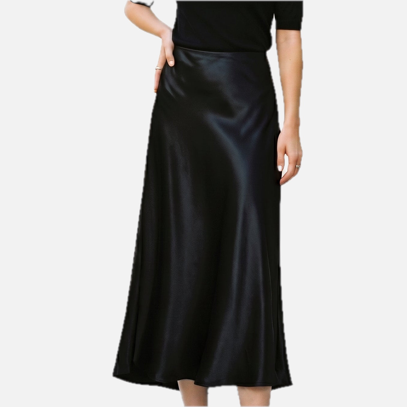 Women's Midi Skirt with Elastic Waistband and A-Line Silhouette