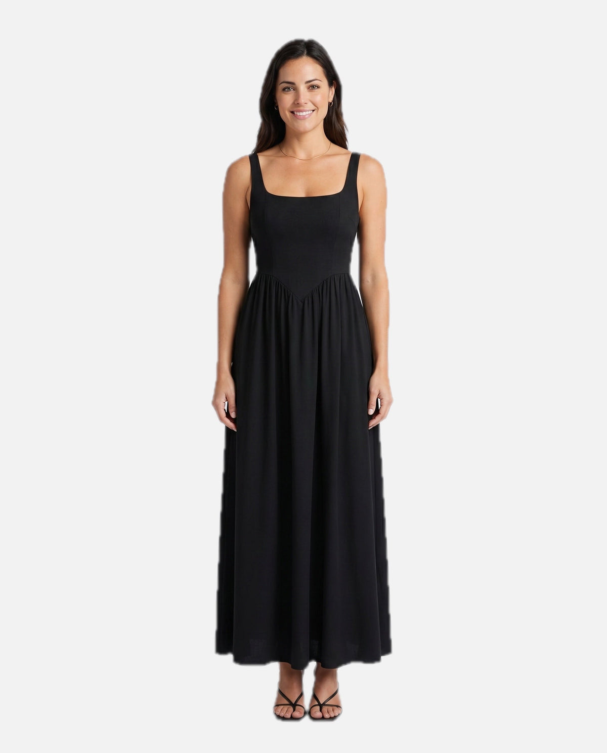 Women's Sleeveless Maxi Dress with Square Neckline and A-Line Skirt