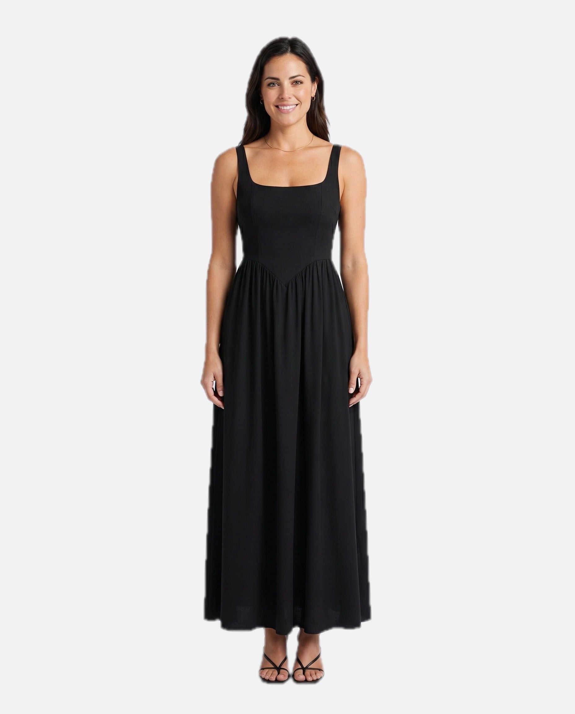 Women's Sleeveless Maxi Dress with Square Neckline and A-Line Skirt