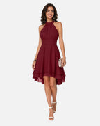 Women's Halter Dress Sleeveless with Ruffle Hem and Flared Skirt - 1