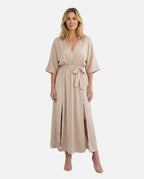 Women's Maxi Dress with Open Back and Tie-Back V-Neck - 1