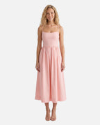 Women's Midi Dress Sleeveless with Low Open Back and A-Line Skirt