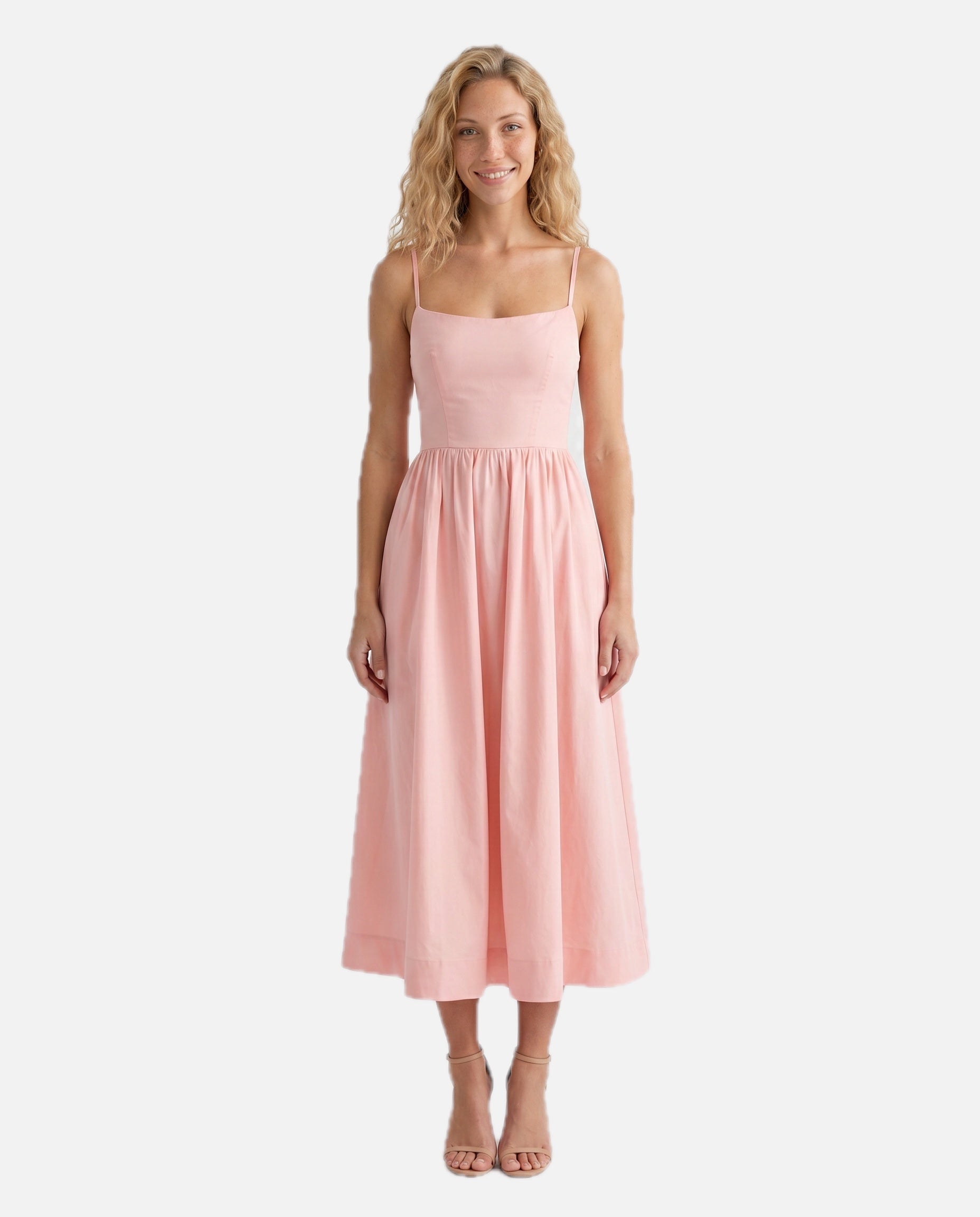 Women's Midi Dress Sleeveless with Low Open Back and A-Line Skirt