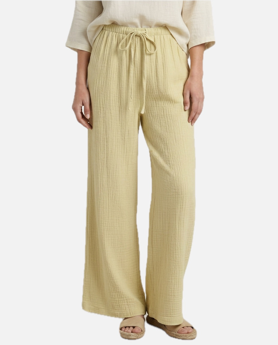 Women's Wide-Leg Trousers with Elastic Waist and Textured Finish