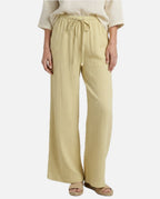 Women's Wide-Leg Trousers with Elastic Waist and Textured Finish