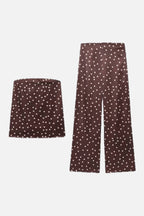 Women's Co-ord Set Strapless Top and Wide Leg Trousers with Polka Dot Print