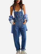 Women's Denim Dungarees with Adjustable Straps and Relaxed Fit