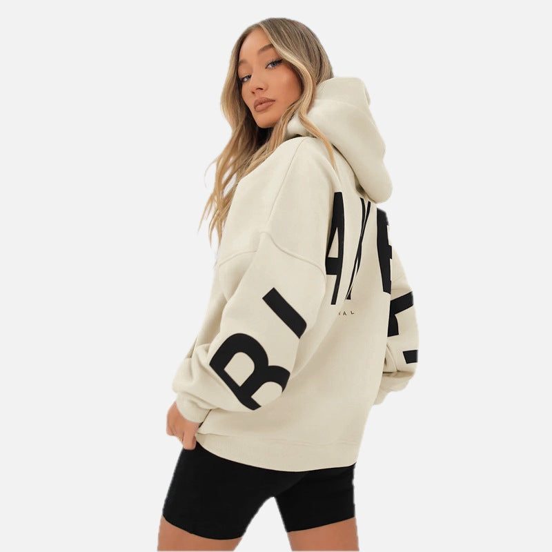 Women's Oversized Hoodie with Letter Print and Longline Fit