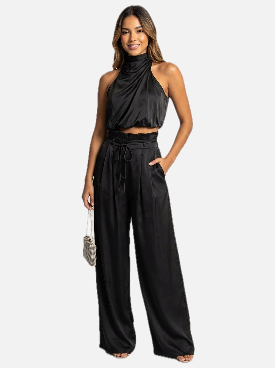 Women's Halterneck Top and Wide Leg Trousers Set