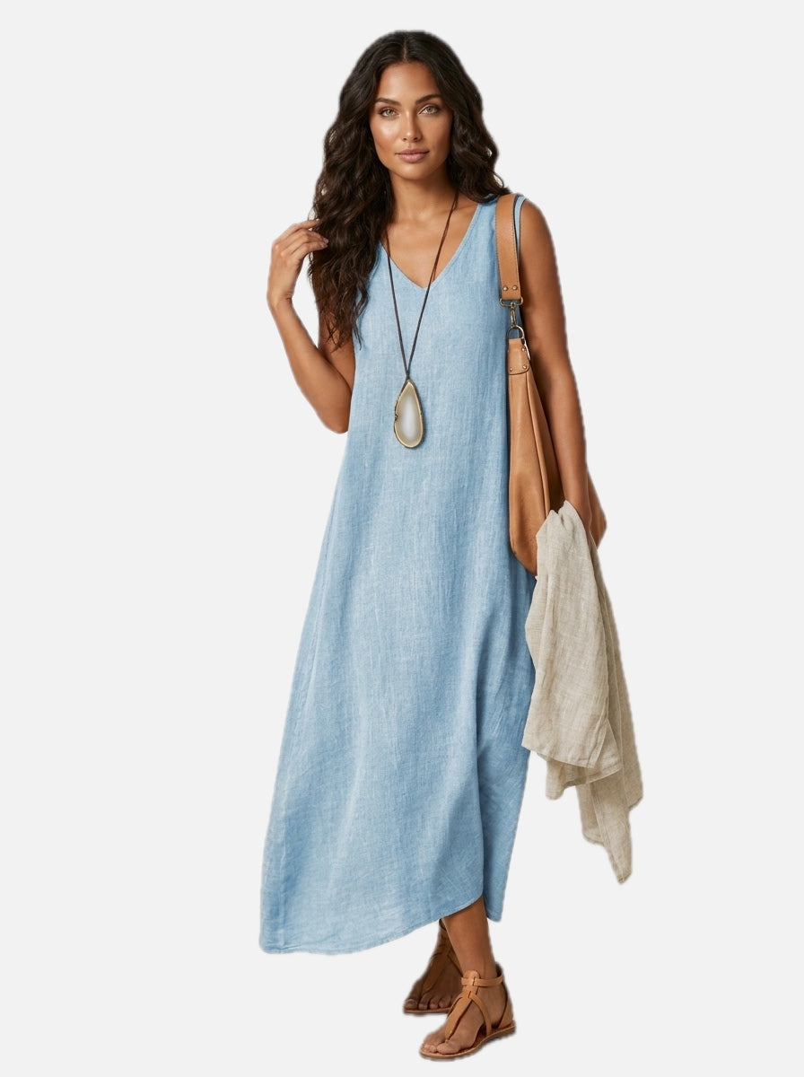 Women's Maxi Dress Sleeveless with V-Neck and Flared Silhouette