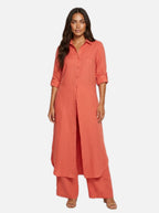 Women's Longline Shirt and Wide Leg Trousers Set