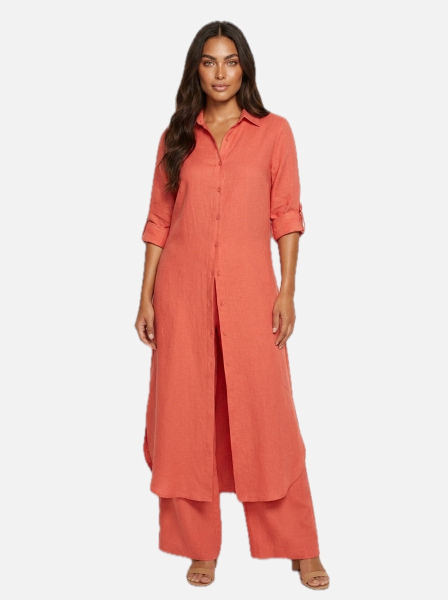 Women's Longline Shirt and Wide Leg Trousers Set