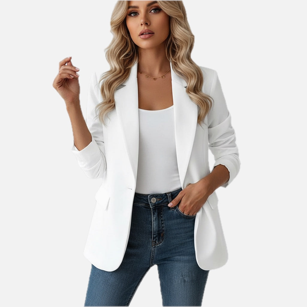 Women's Longline Blazer with Single-Button Fastening and Flap Pockets