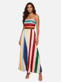 Women's Strapless Maxi Dress with Pleated Skirt and Ruched Bodice