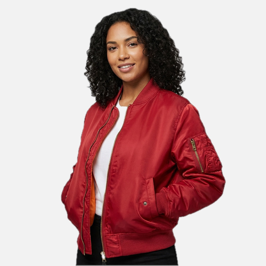 Women's Bomber Jacket with Ribbed Trims and Utility Pocket