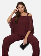 Women's Cape Overlay Top and Wide Leg Trousers Set - 1