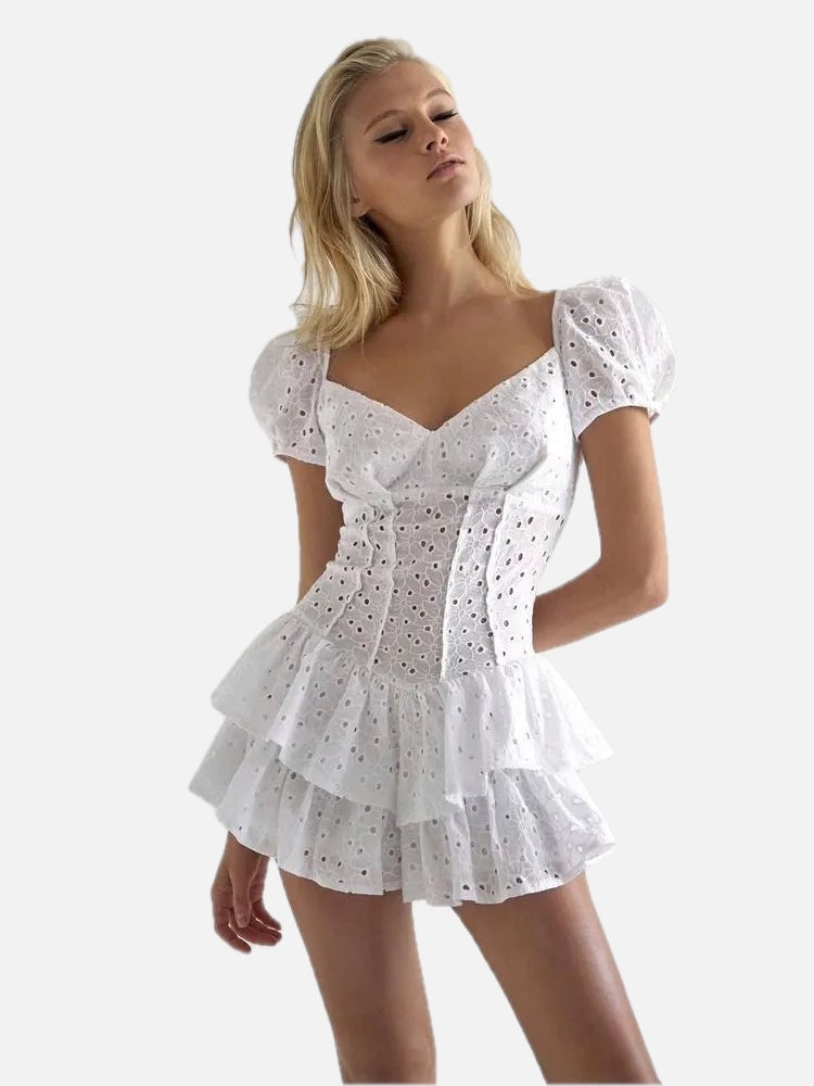 Women's Corset Dress with Sweetheart Neckline and Tiered Ruffle Hem