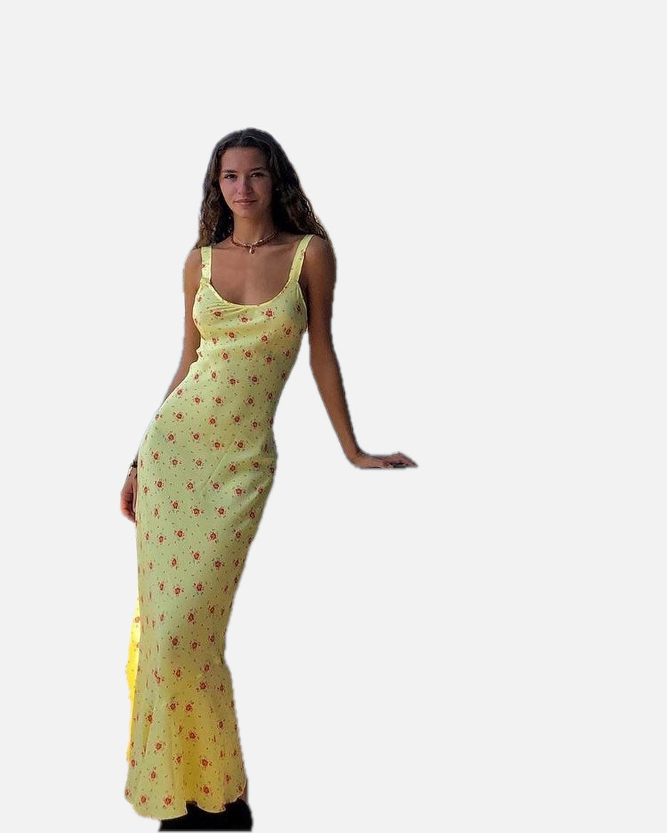 Women's Sleeveless Floral Maxi Dress with Scoop Neck and Flared Hem
