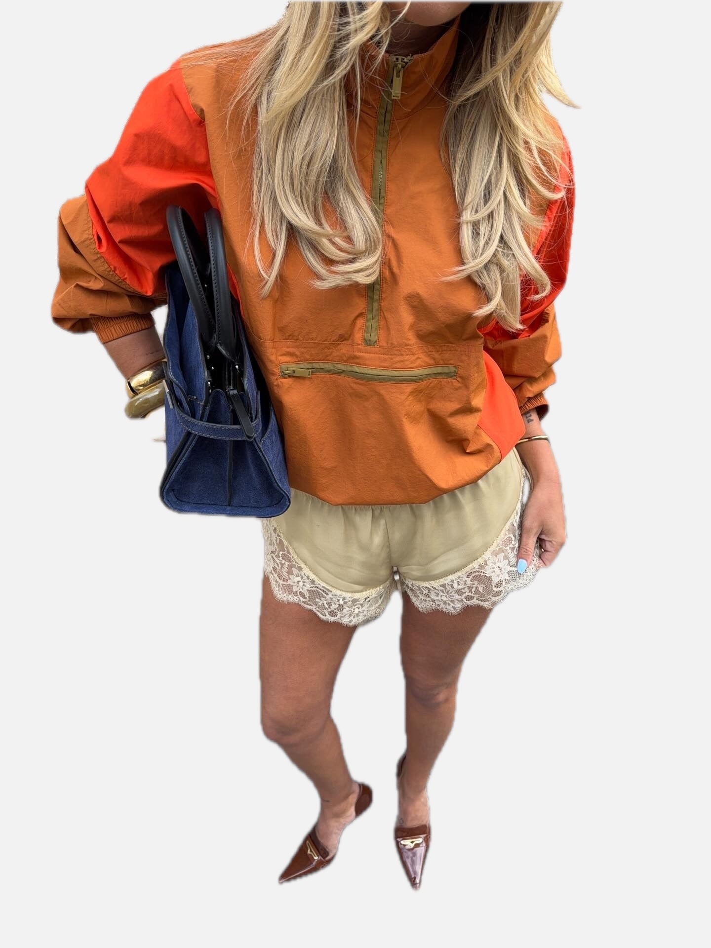 Women's Half-Zip Windbreaker Jacket with Colorblock Design