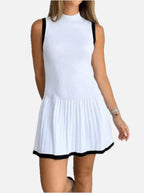 Women's Sleeveless Knit Dress with Drop-Waist and Contrast Trim