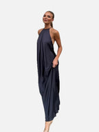 Women's Halter Maxi Dress with Draped Silhouette - 1