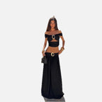 Women's Off-Shoulder Crop Top and Maxi Skirt Two-Piece Set - 1