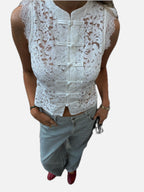 Women's Sleeveless Lace Top with Mandarin Collar