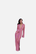 Women's Maxi Dress with V-Neck and Striped Print