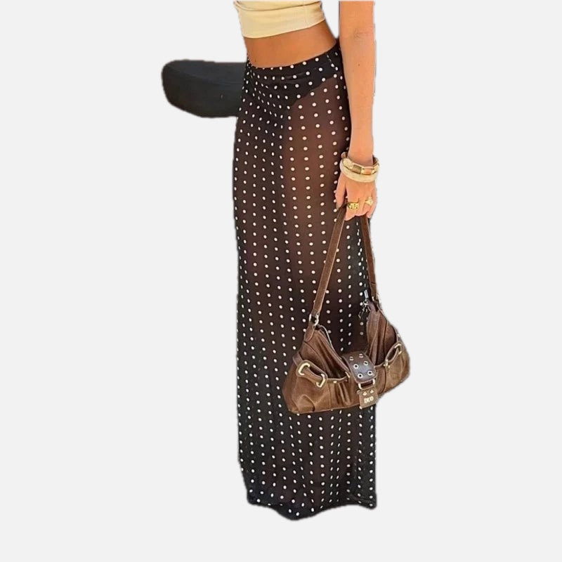 Women's Maxi Skirt with Polka Dot Print and High Waist